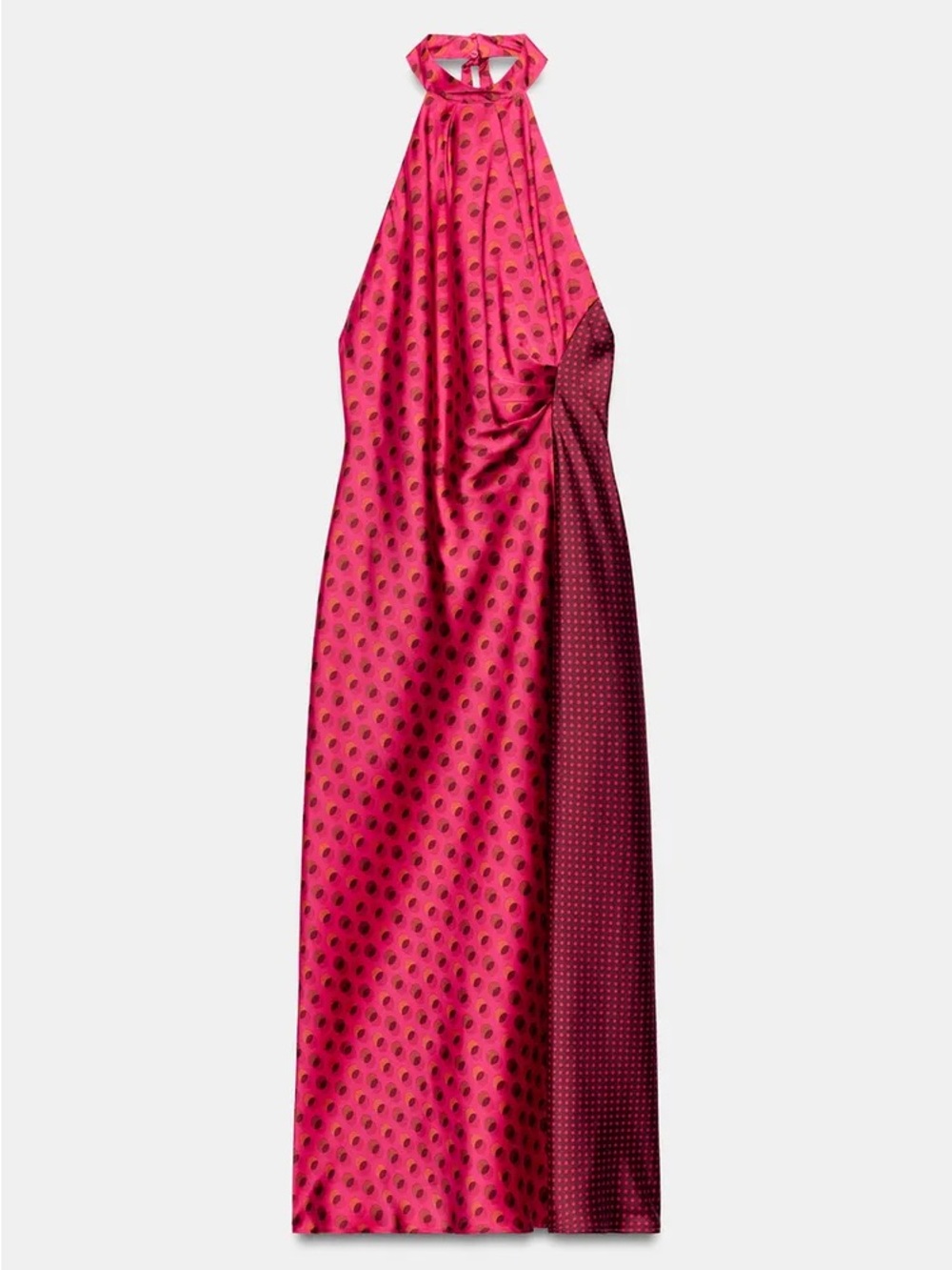 Zara Hot Pink Polka Dot Backless Halter Maxi Dress. POP - Picture 4 of 5